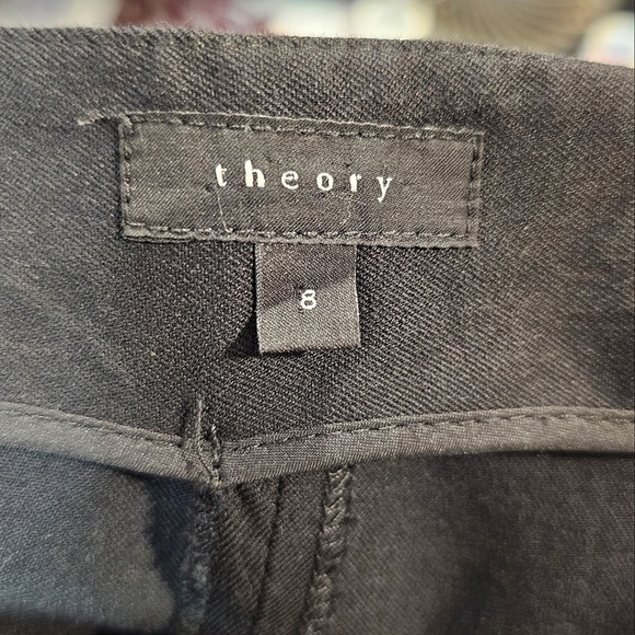 Theory Black Cotton Blend Cropped Pants Size 8 Stretch Lightweight Travel - Picture 6 of 8